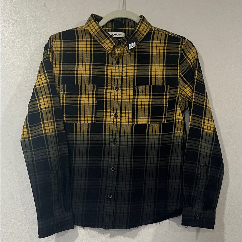 FASHION NOVA Boys Yellow Green Ombré Button Down Shirt. Size 12/14. NWT